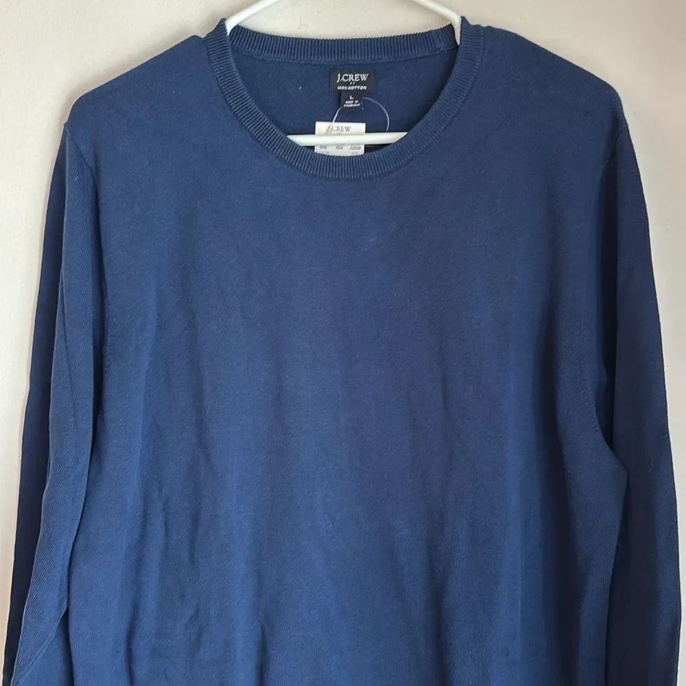 J. Crew Deep Blue Long Sleeve 100% cotton knit sweater men Classic crewneck LG